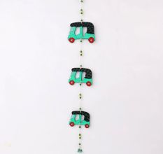 Handmade Wooden Auto-Rickshaw Wall Hanging for Home Decor - Green, Yellow